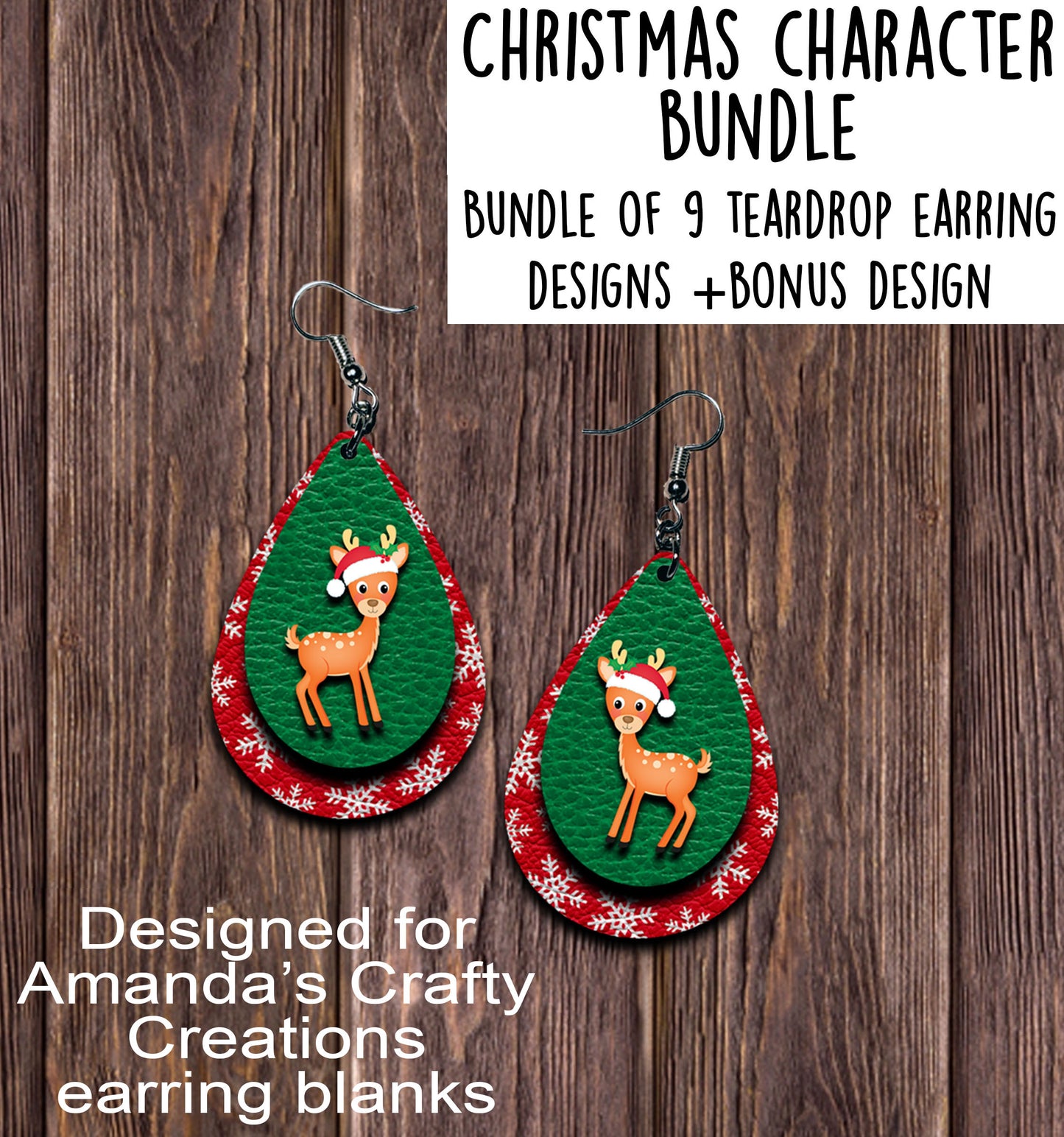 Christmas Character Bundle Teardrop Earring Sublimation Design, Hand drawn Teardrop Sublimation earring design, digital download, JPG, PNG