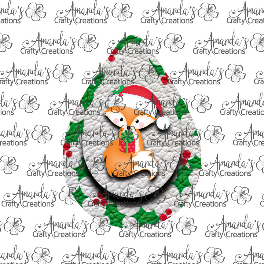 Christmas Fox Teardrop Earring Sublimation Design, Hand drawn Teardrop Sublimation earring design, digital download, JPG, PNG