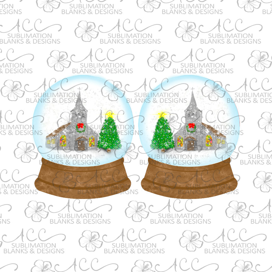 Snow Globe Church Earring Sublimation Design, Hand drawn Snow Globe Sublimation earring design, digital download, JPG, PNG