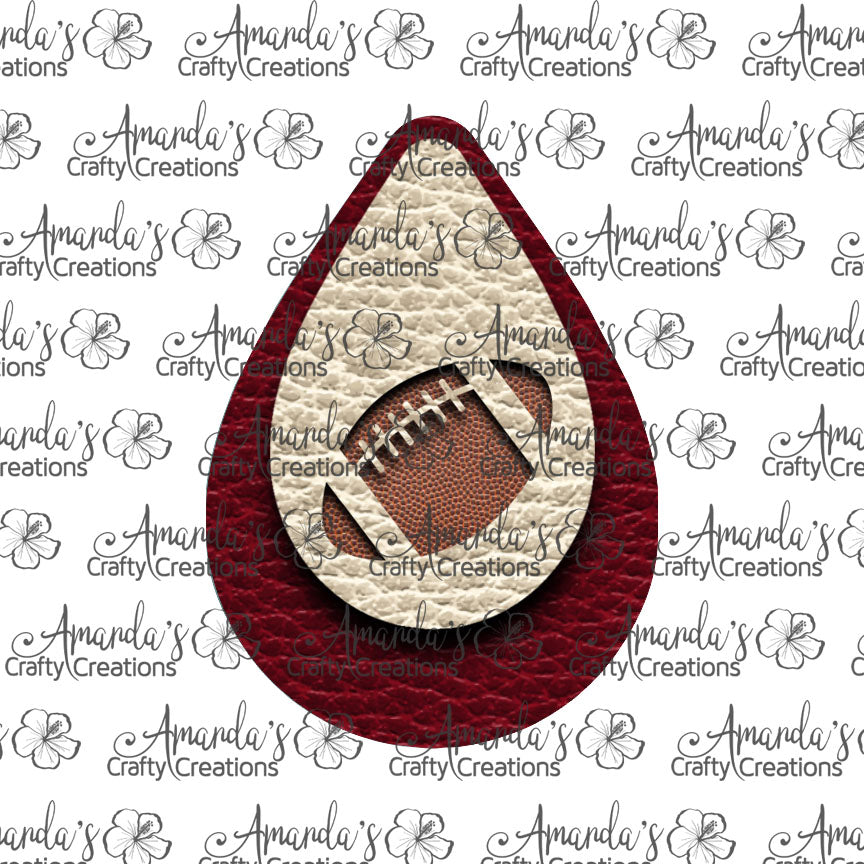 Crimson Cream Football Cut Out Teardrop Earring Sublimation Design, Hand drawn Teardrop Sublimation earring design, digital download, JPG, PNG