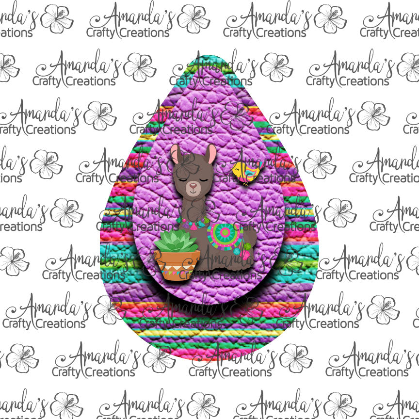 Dark Llama Purple Teardrop Earring Sublimation Design, Hand drawn Teardrop Sublimation earring design, digital download, JPG, PNG