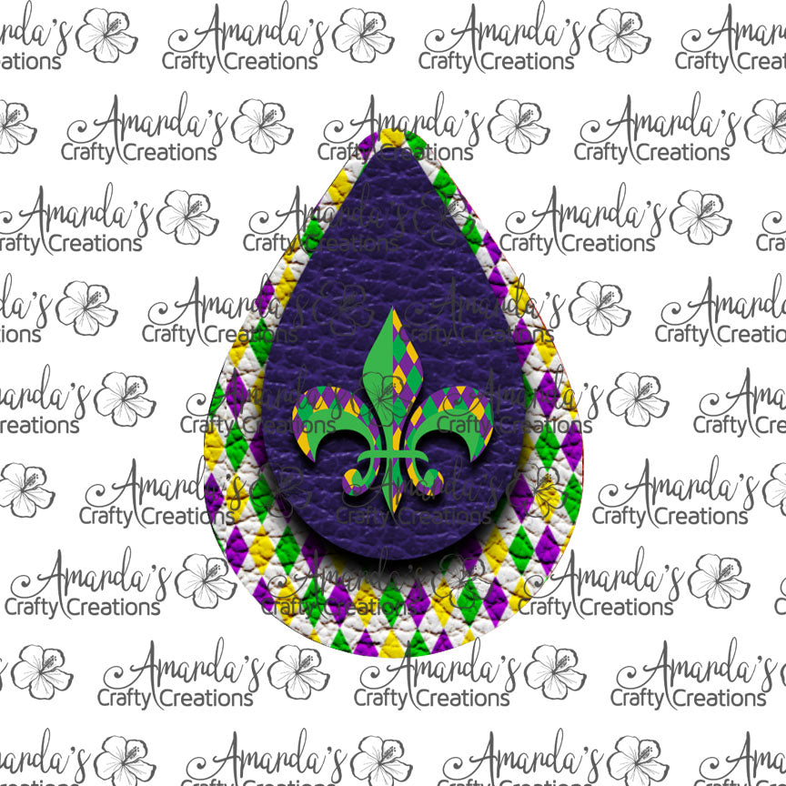 Dark Purple Mardi Gras fleur de lis Teardrop Earring Sublimation Design, Hand drawn Teardrop Sublimation earring design, digital download, JPG, PNG
