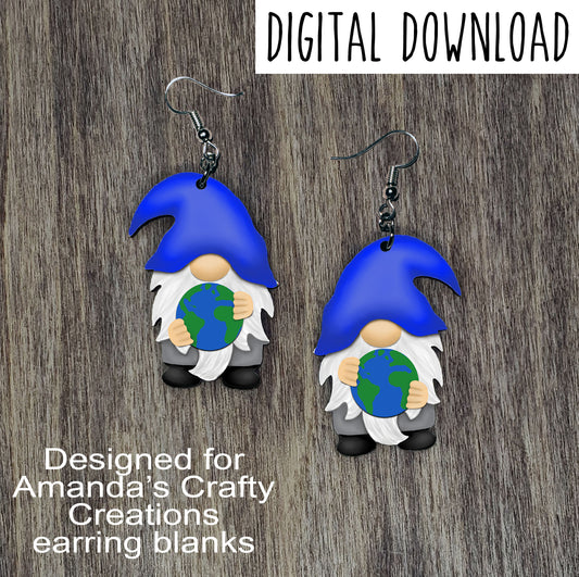 Earth Gnome Earring Sublimation Design, Hand drawn Gnome Sublimation earring design, digital download, JPG, PNG