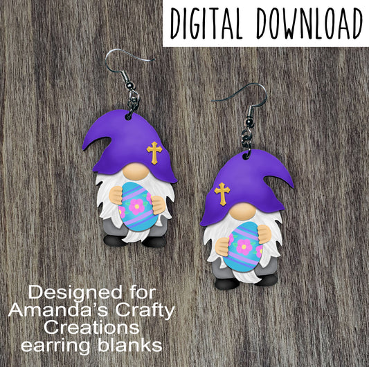 Easter Egg Gnome with Cross Earring Sublimation Design, Hand drawn Gnome Sublimation earring design, digital download, JPG, PNG