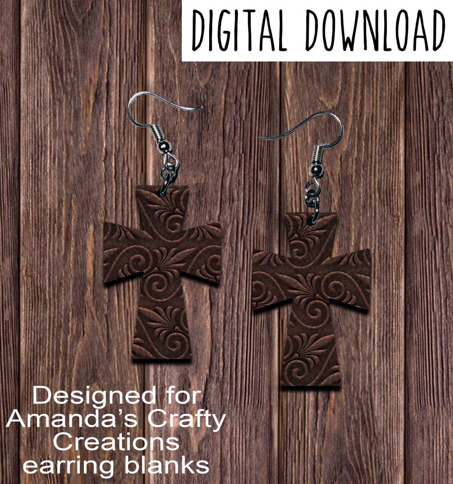 Embossed Leather Cross Earring Sublimation Design, Hand drawn Cross Sublimation earring design, digital download, JPG, PNG