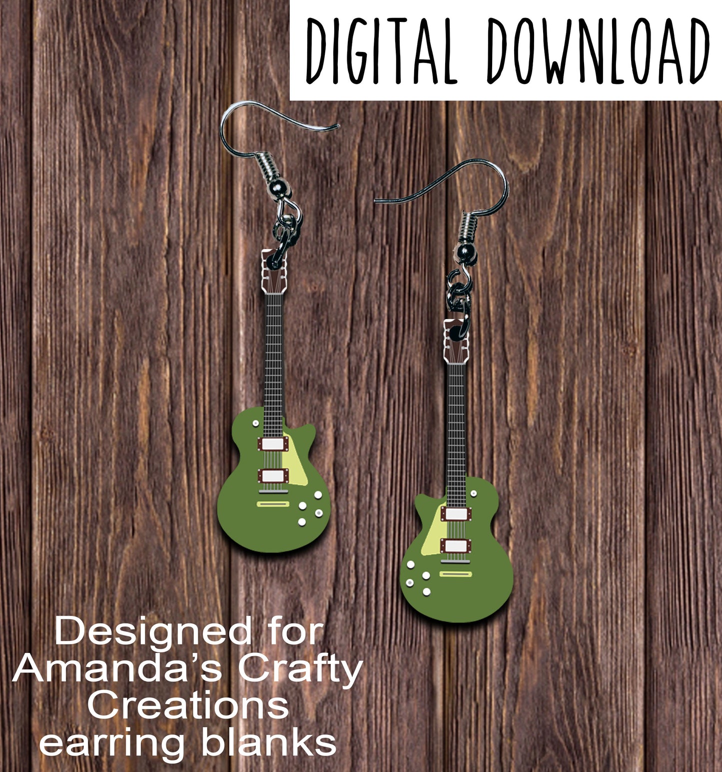 Green Guitar Earring Sublimation Design, Hand drawn Guitar Sublimation earring design, digital download, JPG, PNG