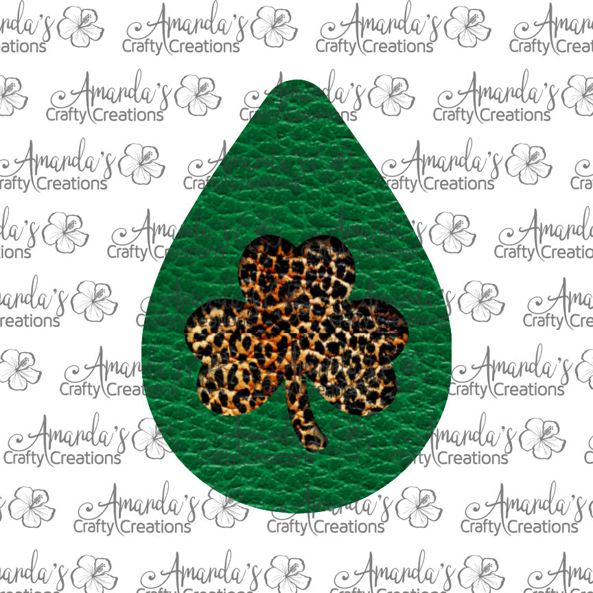 Green Leopard Shamrock Cut Out Teardrop Earring Sublimation Design, Hand drawn Teardrop Sublimation earring design, digital download, JPG, PNG