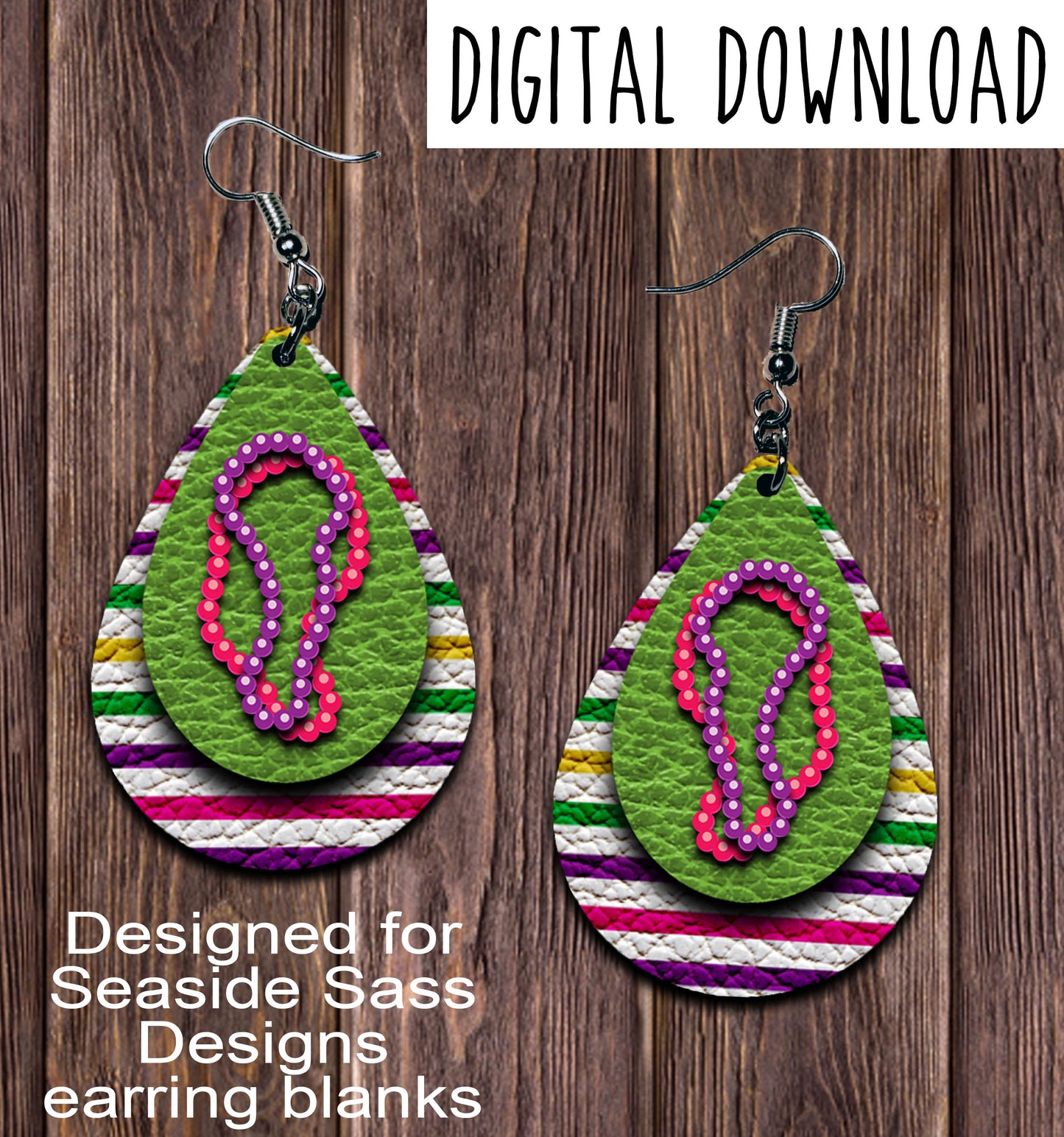 Green Mardi Gras Bead Teardrop Earring Sublimation Design, Hand drawn Teardrop Sublimation earring design, digital download, JPG, PNG