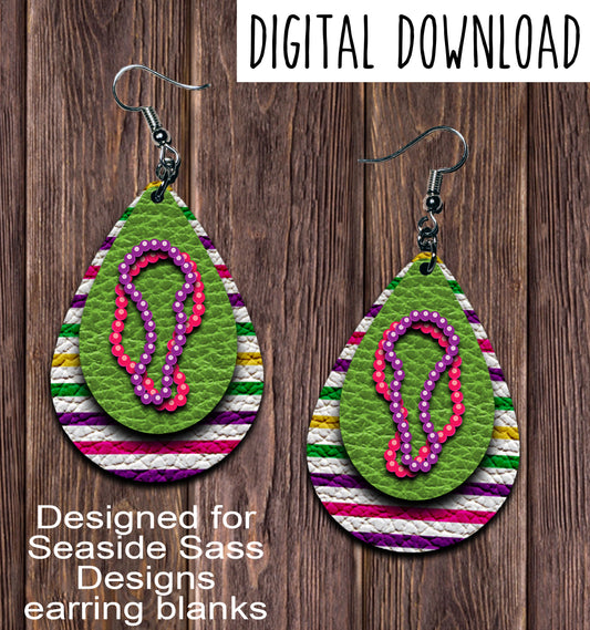 Green Mardi Gras Bead Teardrop Earring Sublimation Design, Hand drawn Teardrop Sublimation earring design, digital download, JPG, PNG