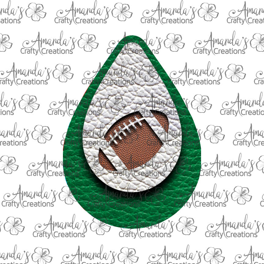 Green White Football Cut Out Teardrop Earring Sublimation Design, Hand drawn Teardrop Sublimation earring design, digital download, JPG, PNG