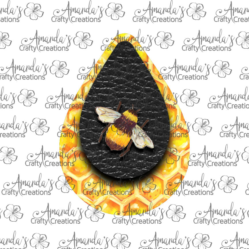 Black Honeycomb Bee Teardrop Earring Sublimation Design, Hand drawn Teardrop Sublimation earring design, digital download, JPG, PNG
