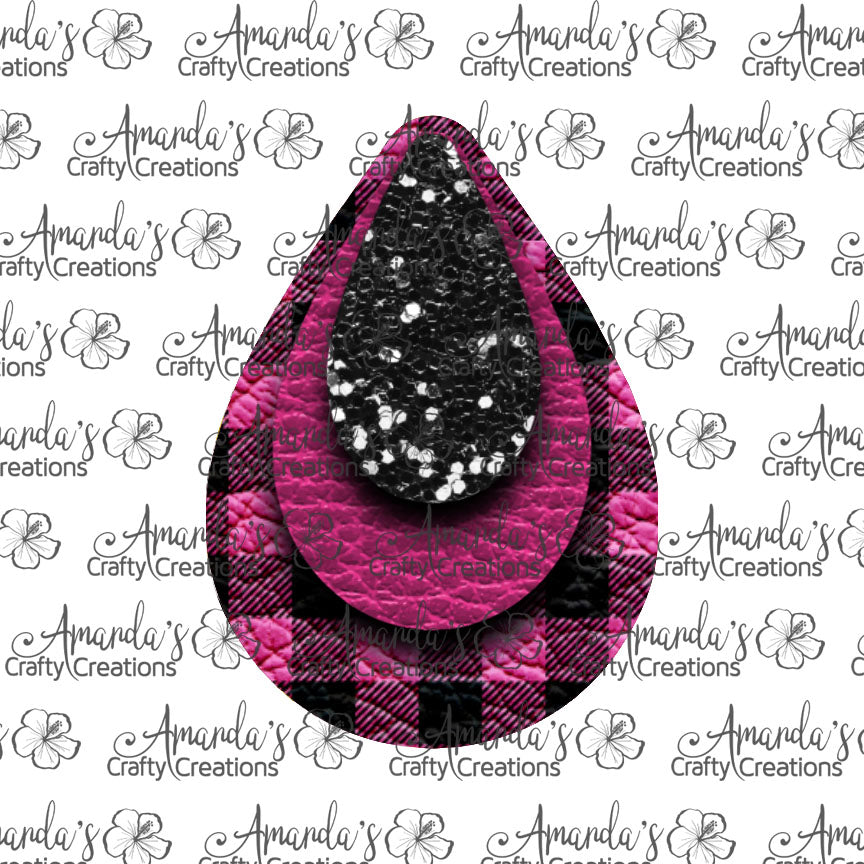 Hot Pink Buffalo Plaid Black Chunk Teardrop Earring Sublimation Design, Hand drawn Teardrop Sublimation earring design, digital download, JPG, PNG