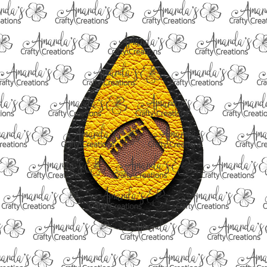 Gold Black Football Cut Out Teardrop Earring Sublimation Design, Hand drawn Teardrop Sublimation earring design, digital download, JPG, PNG