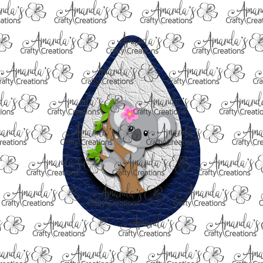 Koala in Tree Navy Teardrop Earring Sublimation Design, Hand drawn Teardrop Sublimation earring design, digital download, JPG, PNG