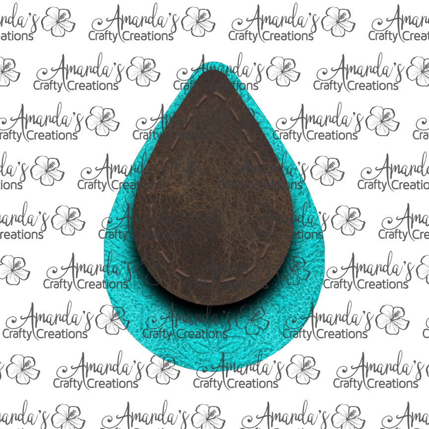 Leather Stitches Turquoise Embossed Teardrop Earring Sublimation Design, Hand drawn Teardrop Sublimation earring design, digital download, JPG, PNG