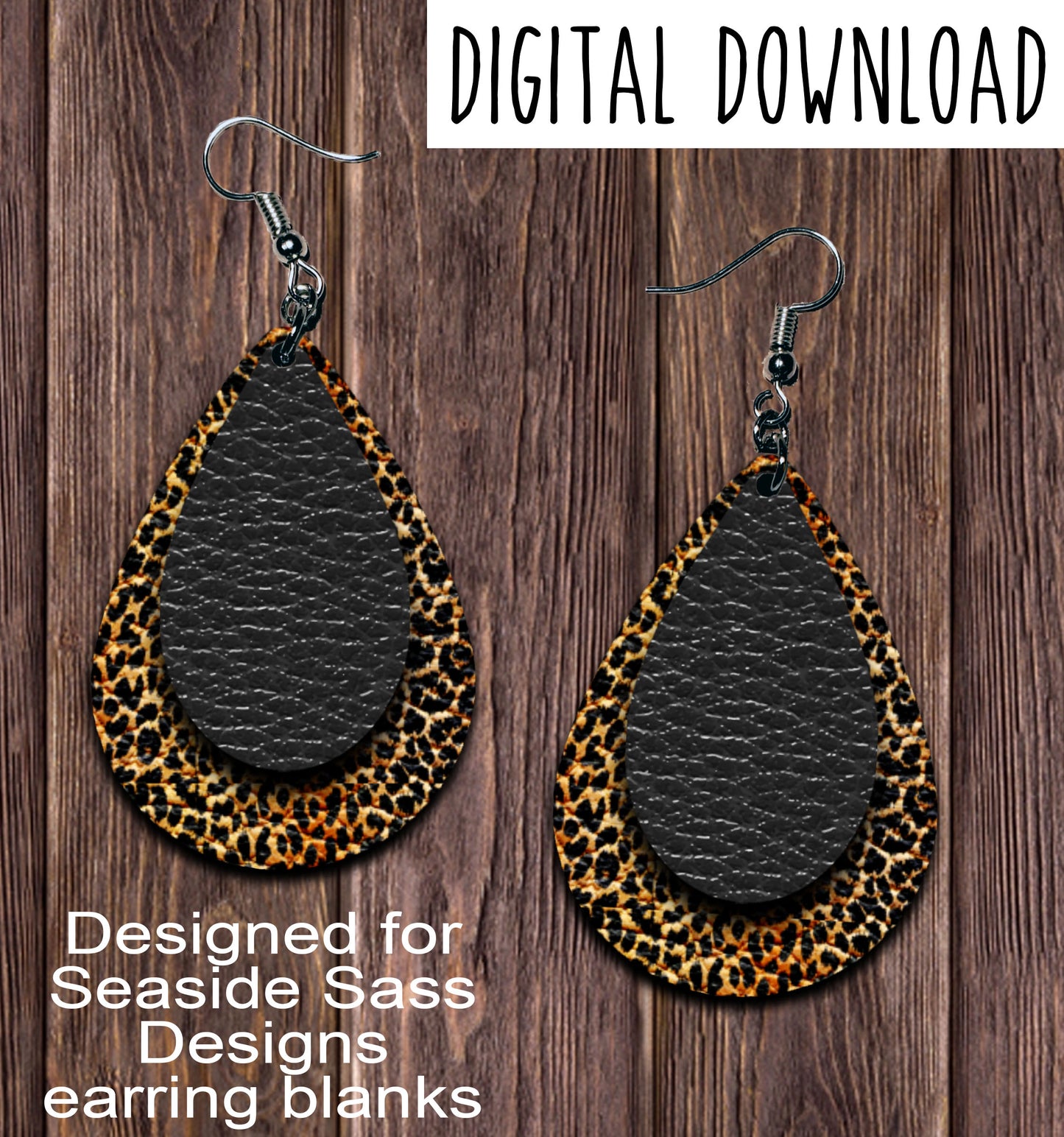 Leopard Black Teardrop Earring Sublimation Design, Hand drawn Teardrop Sublimation earring design, digital download, JPG, PNG