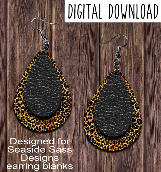 Leopard Black Teardrop Earring Sublimation Design, Hand drawn Teardrop Sublimation earring design, digital download, JPG, PNG