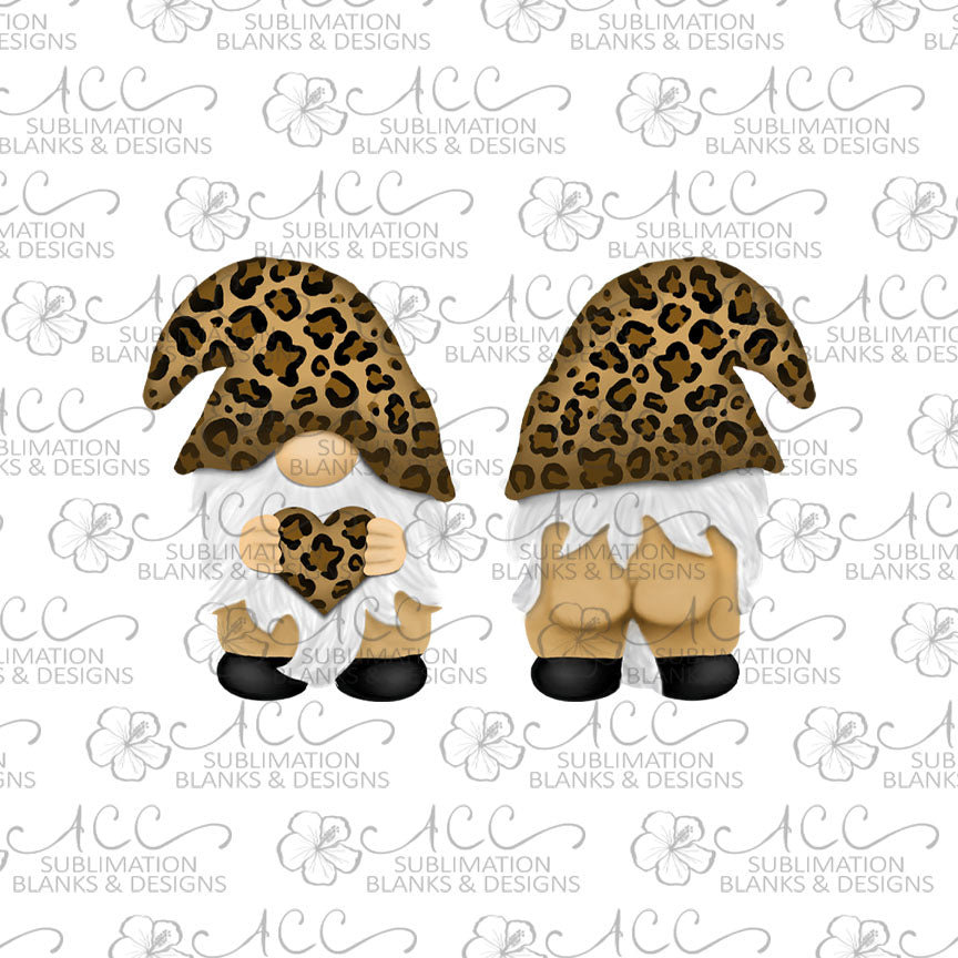 Double Sided Naked Gnome with Leopard Hat Sublimation Design, Leopard print heart naked gnome design, Hand drawn Gnome Sublimation earring design, digital download, JPG, PNG