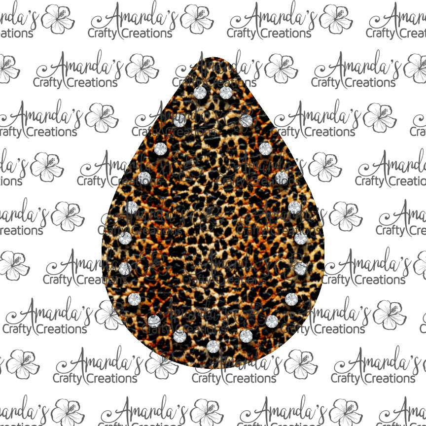 Leopard Rhinestone Border Teardrop Earring Sublimation Design, Hand drawn Teardrop Sublimation earring design, digital download, JPG, PNG