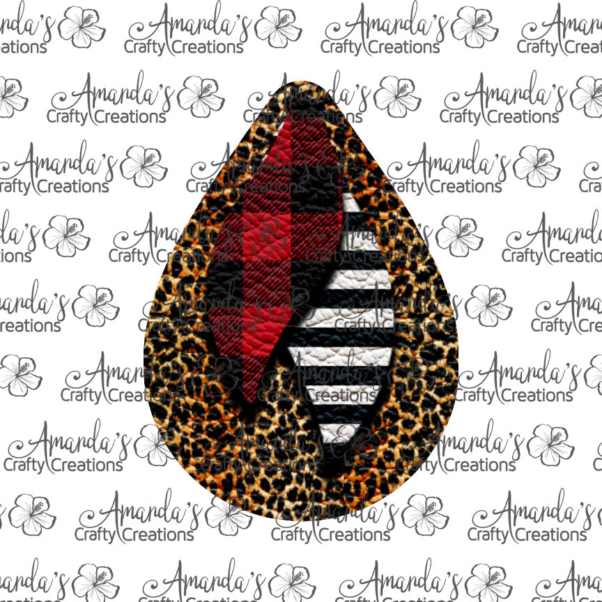 Leopard Buffalo Plaid Stripe Teardrop Earring Sublimation Design, Hand drawn Teardrop Sublimation earring design, digital download, JPG, PNG