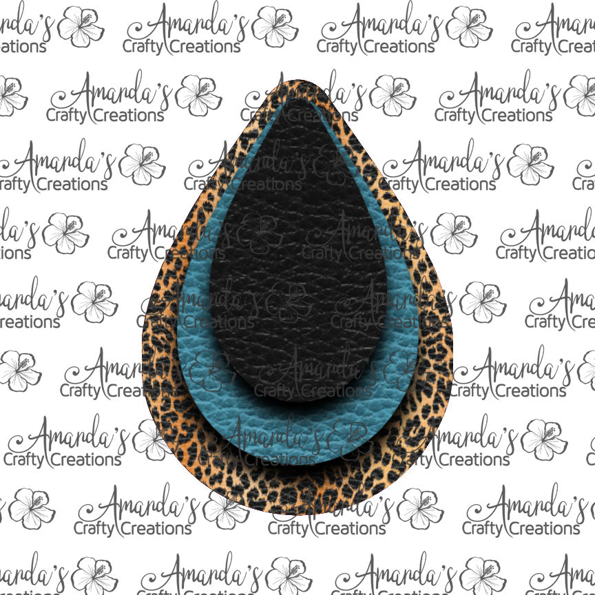Leopard Turquoise Black Teardrop Earring Sublimation Design, Hand drawn Teardrop Sublimation earring design, digital download, JPG, PNG