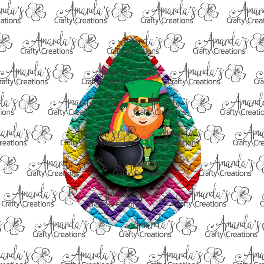 Leprechaun Chevron Rainbow Teardrop Earring Sublimation Design, Hand drawn Teardrop Sublimation earring design, digital download, JPG, PNG