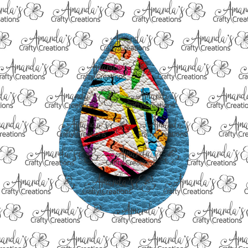 Light Blue Crayon Teardrop Earring Sublimation Design, Hand drawn Teardrop Sublimation earring design, digital download, JPG, PNG