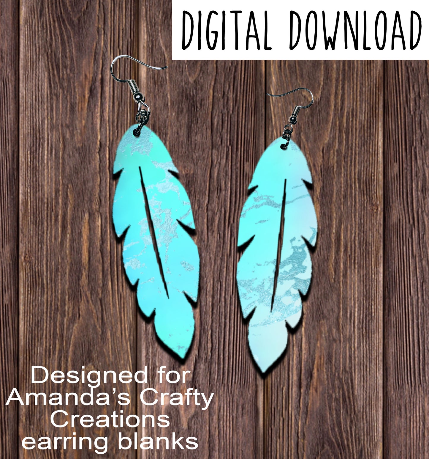 Light Blue Foil Feather Earring Sublimation Design, Hand drawn Feather Sublimation earring design, digital download, JPG, PNG