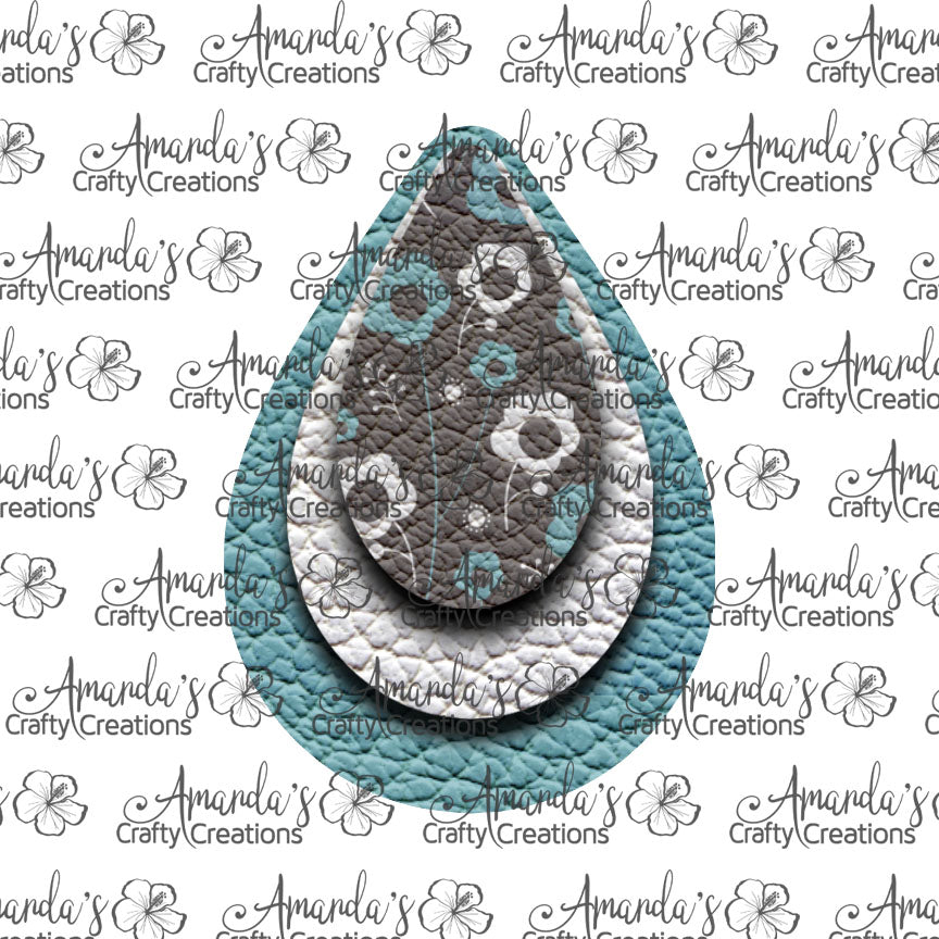 Light Blue Grey Floral Teardrop Earring Sublimation Design, Hand drawn Teardrop Sublimation earring design, digital download, JPG, PNG