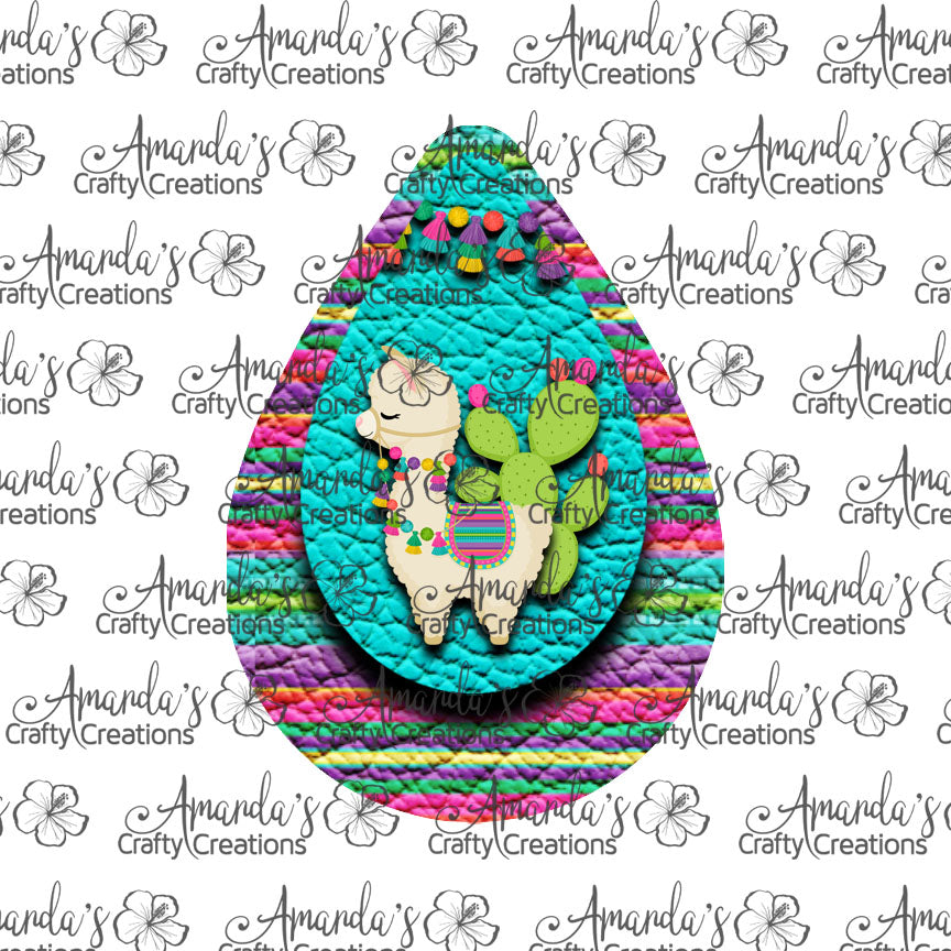 Light Llama Aqua Teardrop Earring Sublimation Design, Hand drawn Teardrop Sublimation earring design, digital download, JPG, PNG