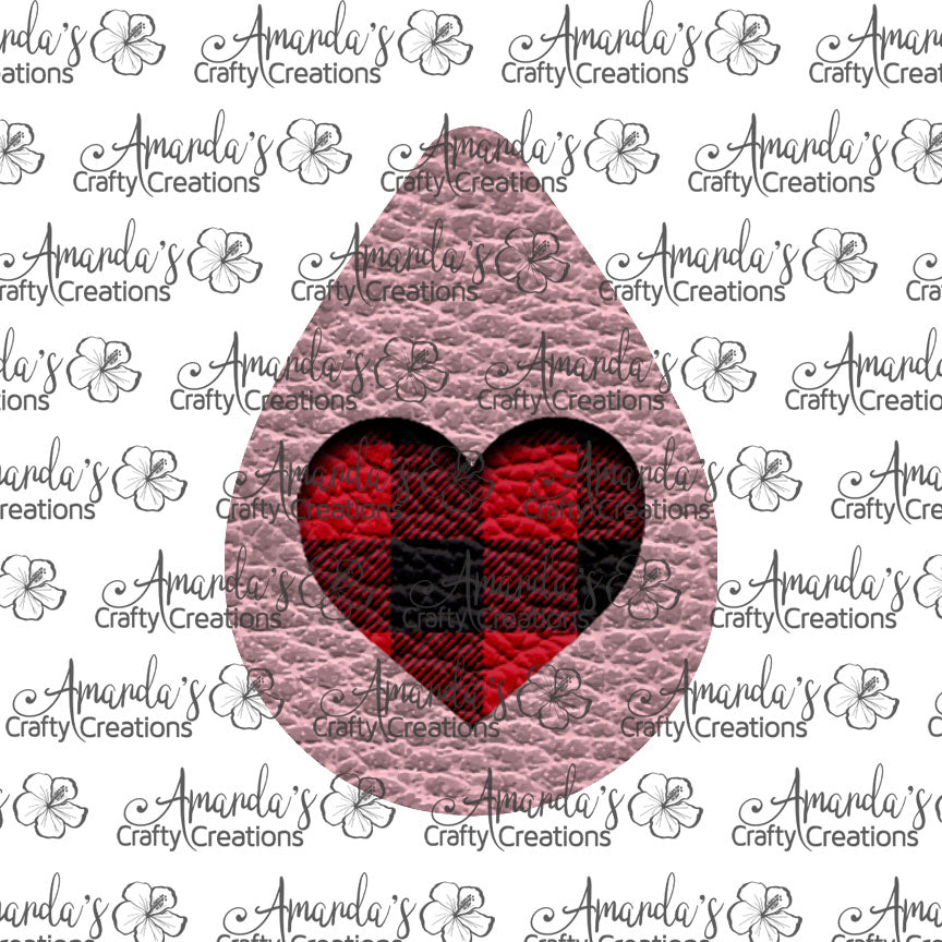 Light Pink Buffalo Plaid Heart Teardrop Earring Sublimation Design, Hand drawn Teardrop Sublimation earring design, digital download, JPG, PNG