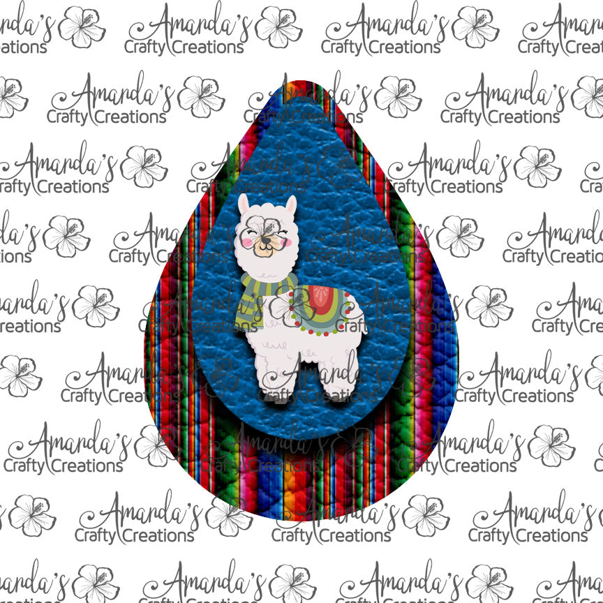 Llama Serape Winter Teardrop Earring Sublimation Design, Hand drawn Teardrop Sublimation earring design, digital download, JPG, PNG
