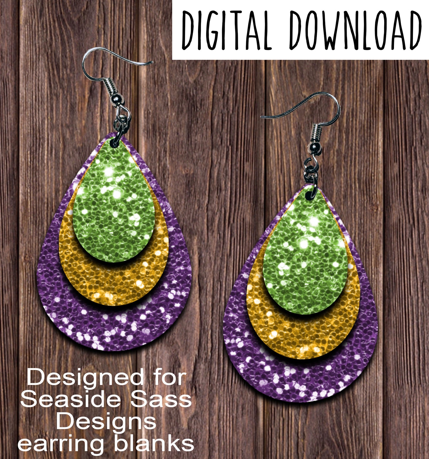 Mardi Gras Glitter Teardrop Earring Sublimation Design, Hand drawn Teardrop Sublimation earring design, digital download, JPG, PNG