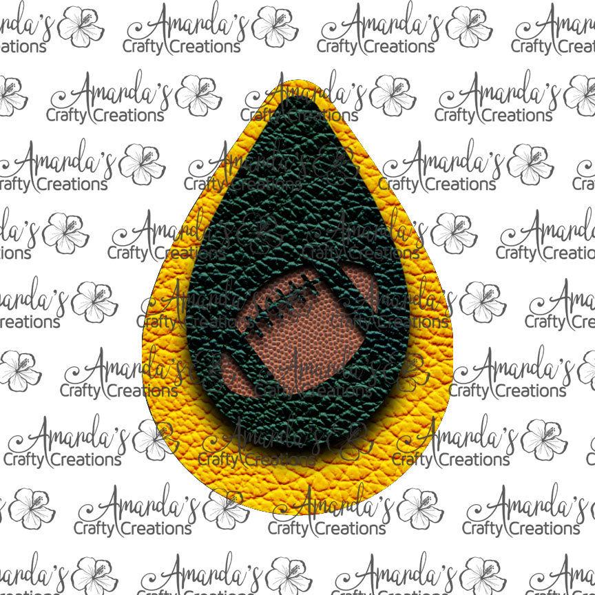 Green and Gold Football Cut Out Teardrop Earring Sublimation Design, Hand drawn Teardrop Sublimation earring design, digital download, JPG, PNG