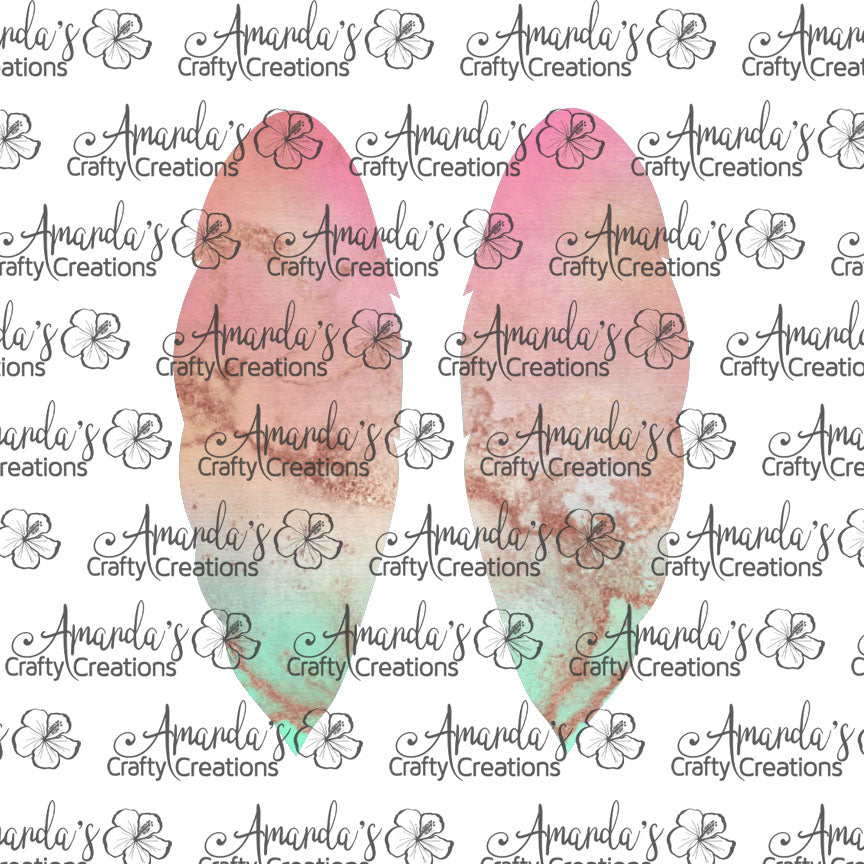 Peach Green Rose Gold Feather Earring Sublimation Design, Hand drawn Feather Sublimation earring design, digital download, JPG, PNG