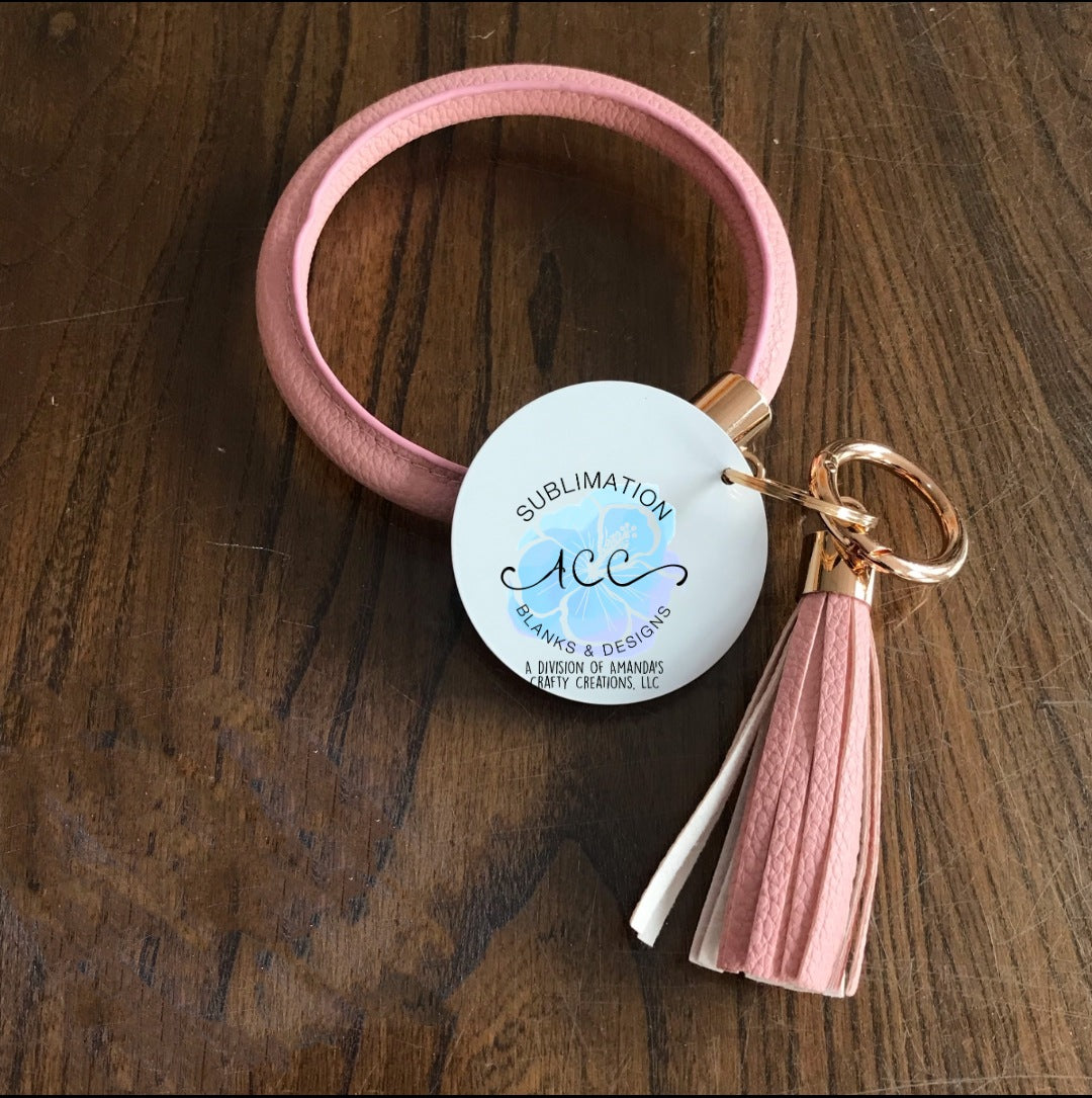 Leather wrapped keychain bracelets with leather tassel and sublimation metal disc RTS