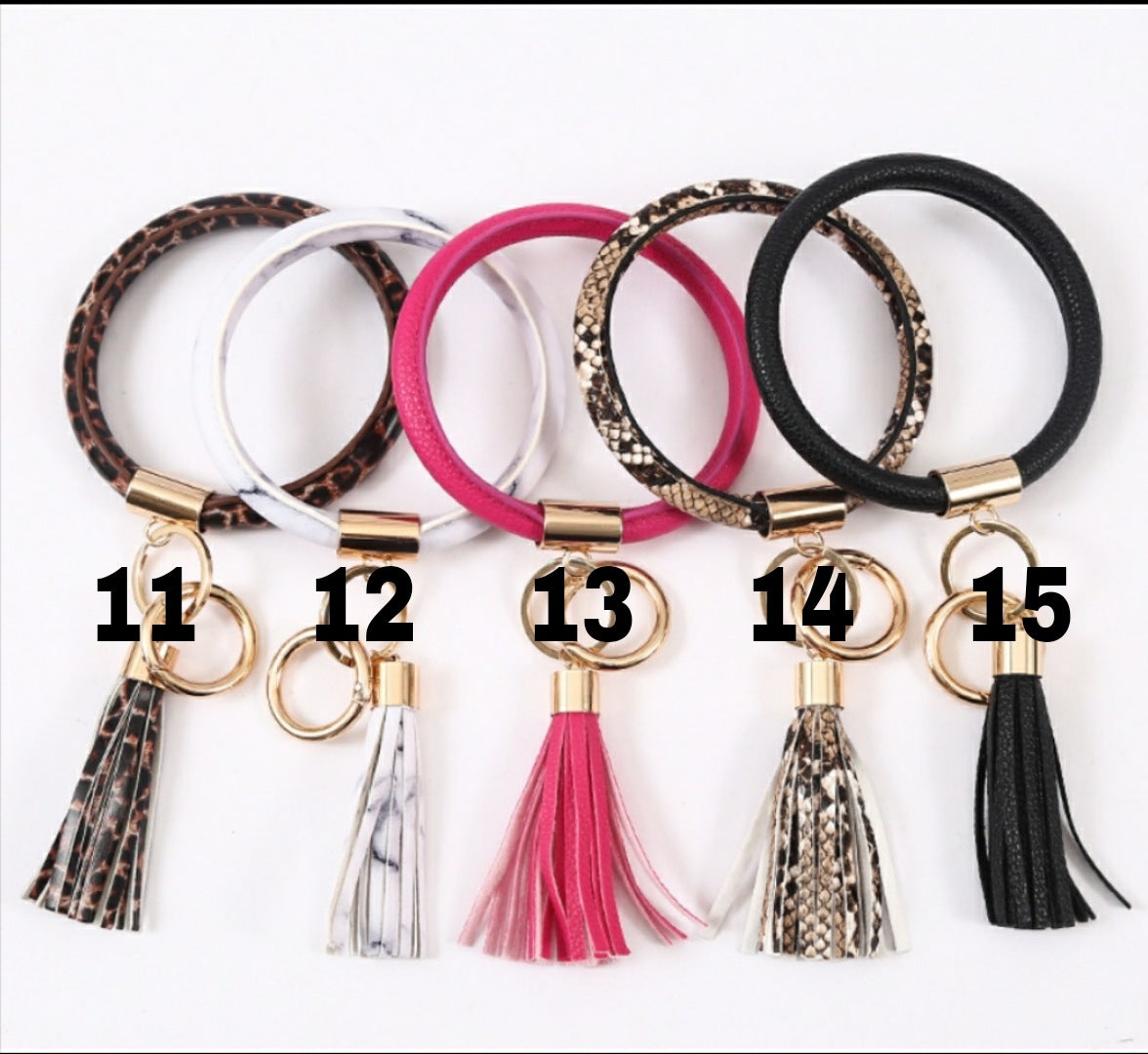 Leather wrapped keychain bracelets with leather tassel and sublimation metal disc RTS
