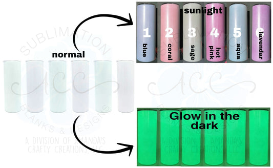 RTS 20 oz UV & GLOW in one STRAIGHT Sublimation ready skinny metal tumbler