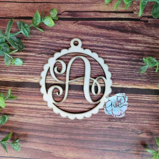 3.5" Circle Monogram, Letter Circle Tag, Monogram Circle, Scalloped Monogram