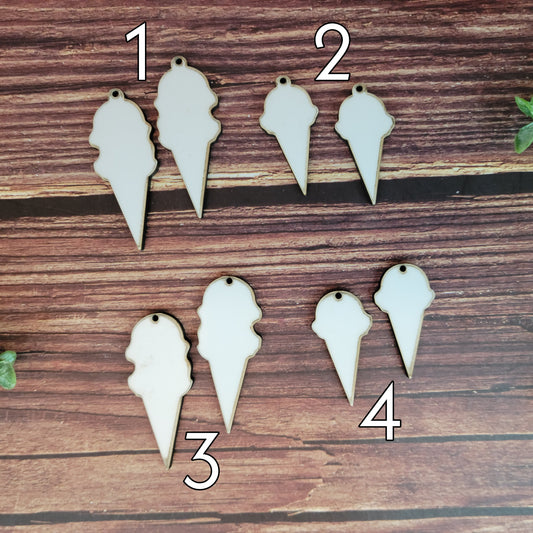 Sublimation hardboard earring blanks, ice cream earring sublimation blanks, SINGLE or DOUBLE-sided ice cream cone earring shape blanks for sublimation