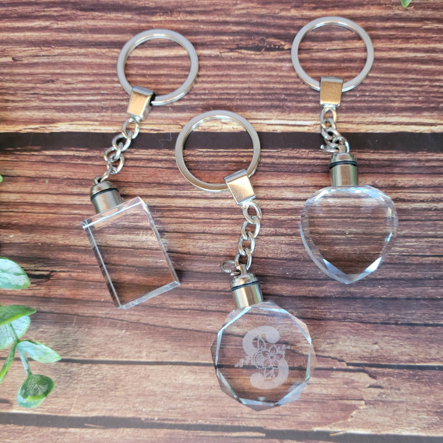 Glass crystal LED lighted keychain, glass engraving keychain blank, 7 color change LED glass crystal keychain RTS
