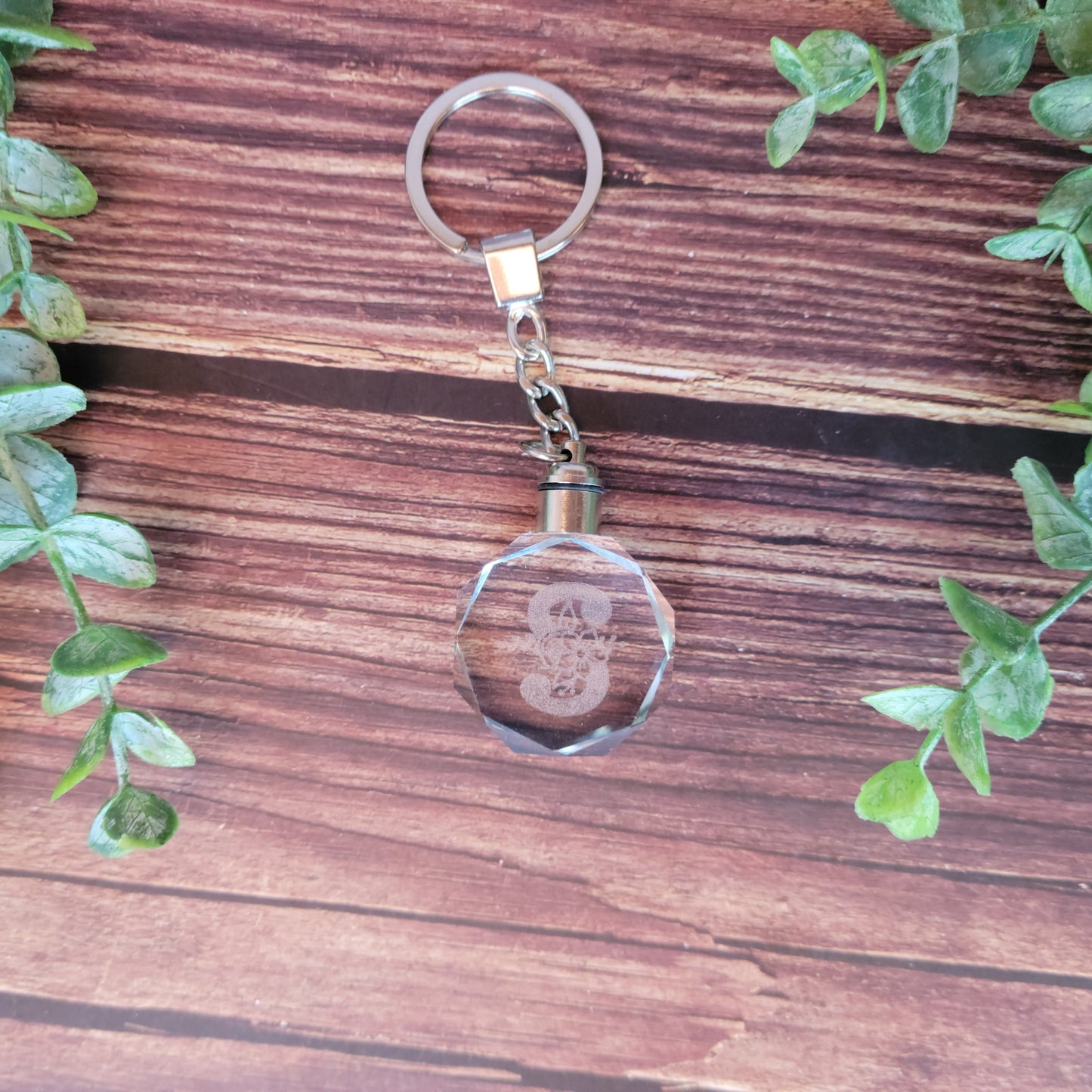 Glass crystal LED lighted keychain, glass engraving keychain blank, 7 color change LED glass crystal keychain RTS