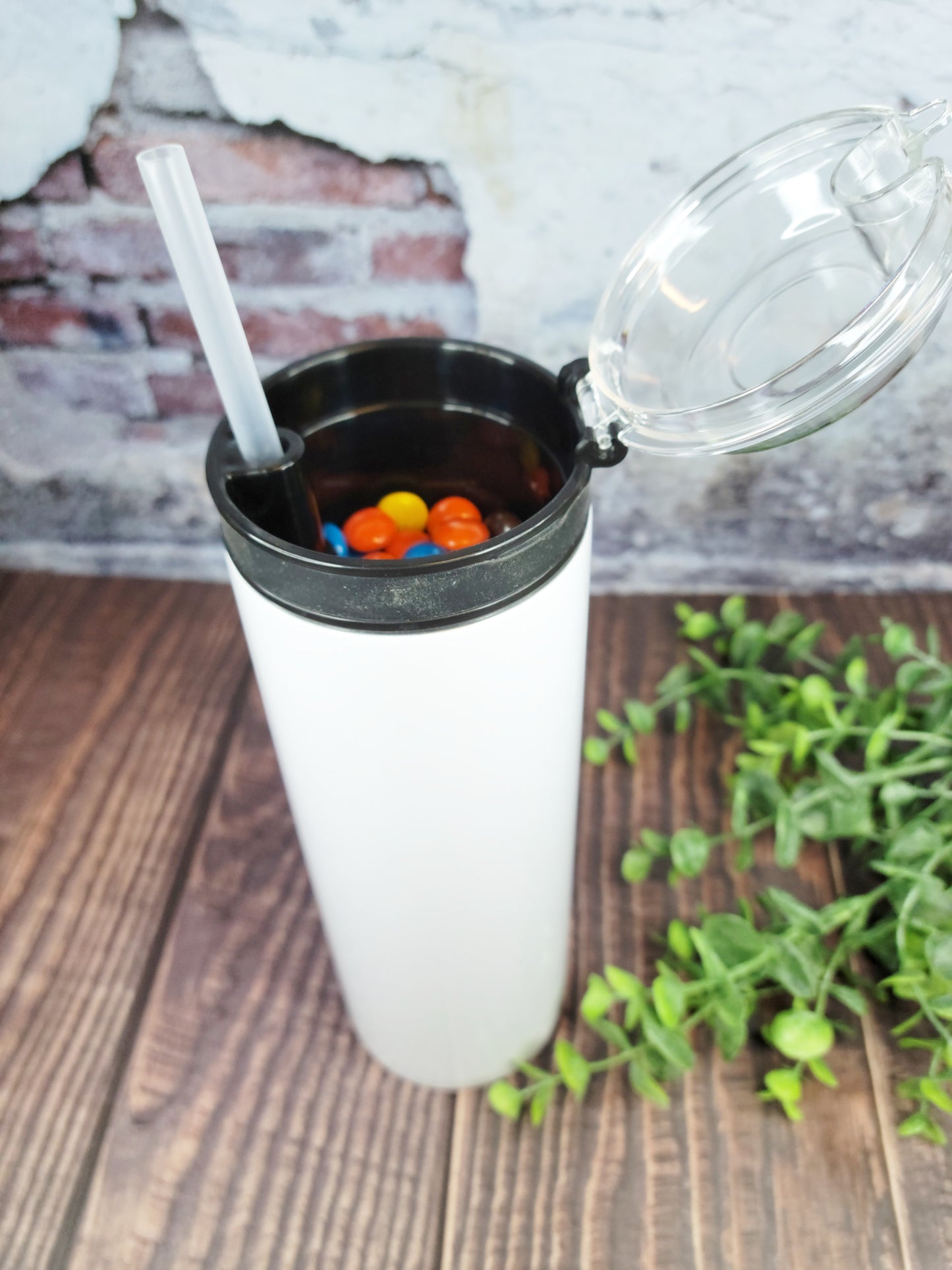 20 oz Straight Sublimation-Ready Skinny Tumbler with Snack Lid - Ready to Ship(RTS)