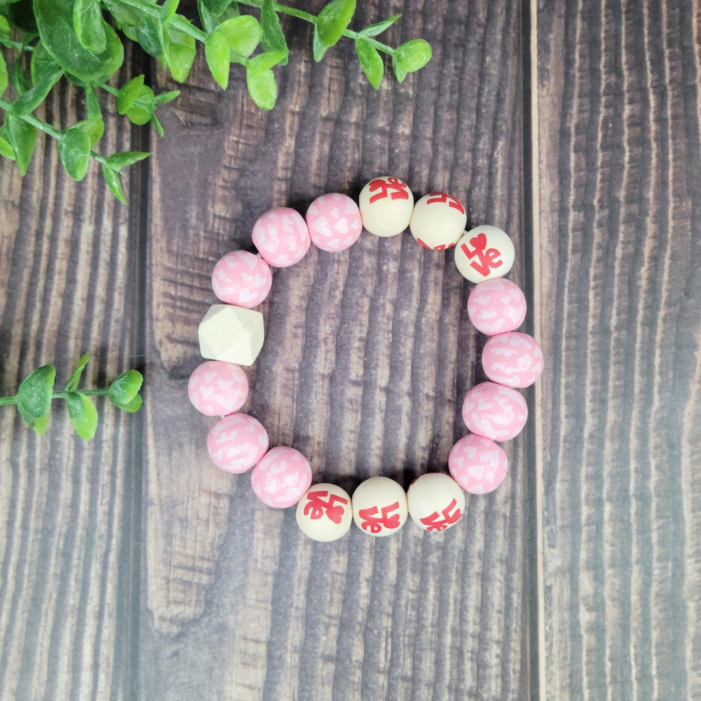 Wood Bead Keychain Bracelets - Valentine's Day Collection