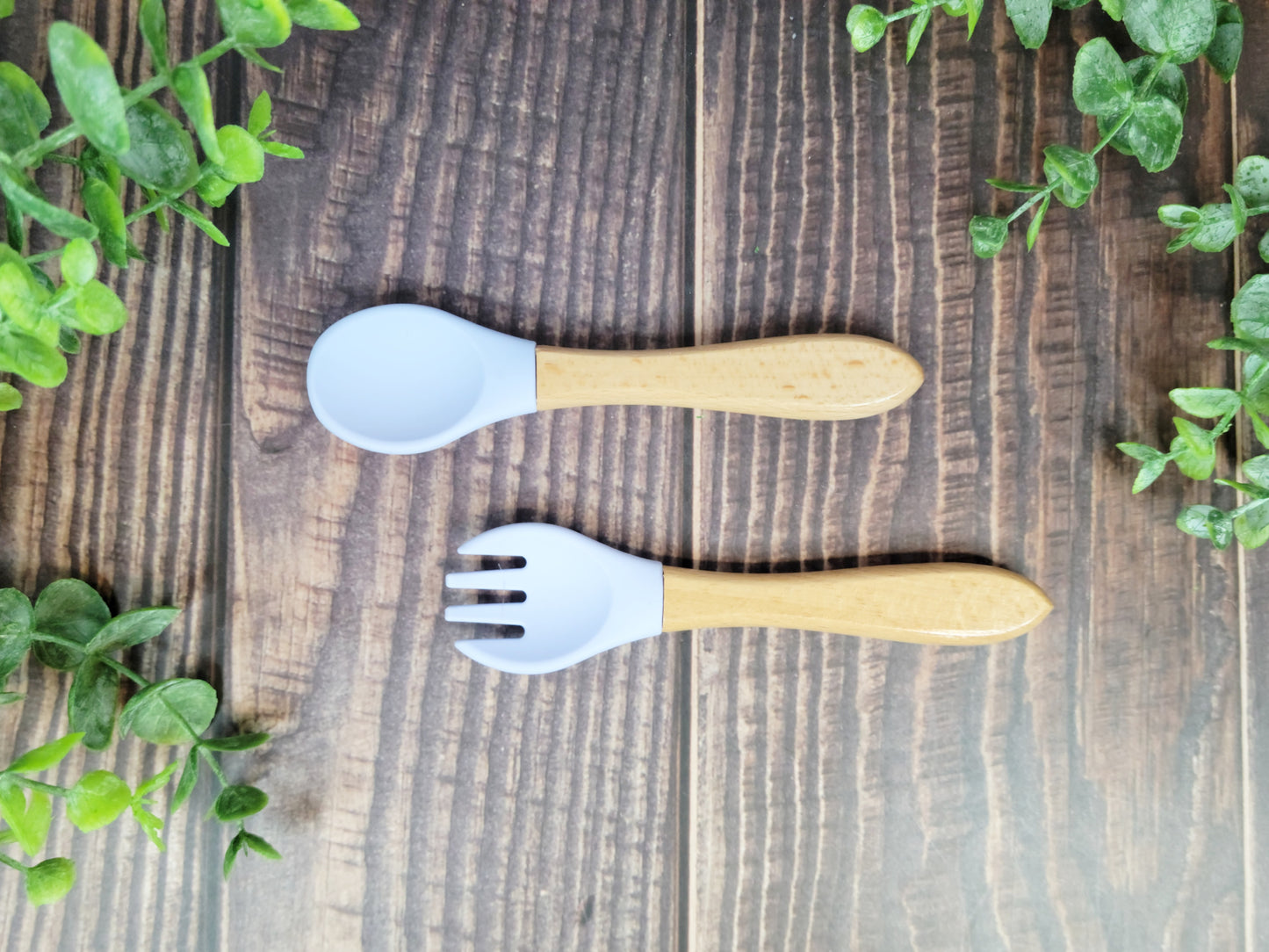 Fork & Spoon set, Silicone and wood handle silverware set, spoon and fork set, silverware for engraving, engraving blanks