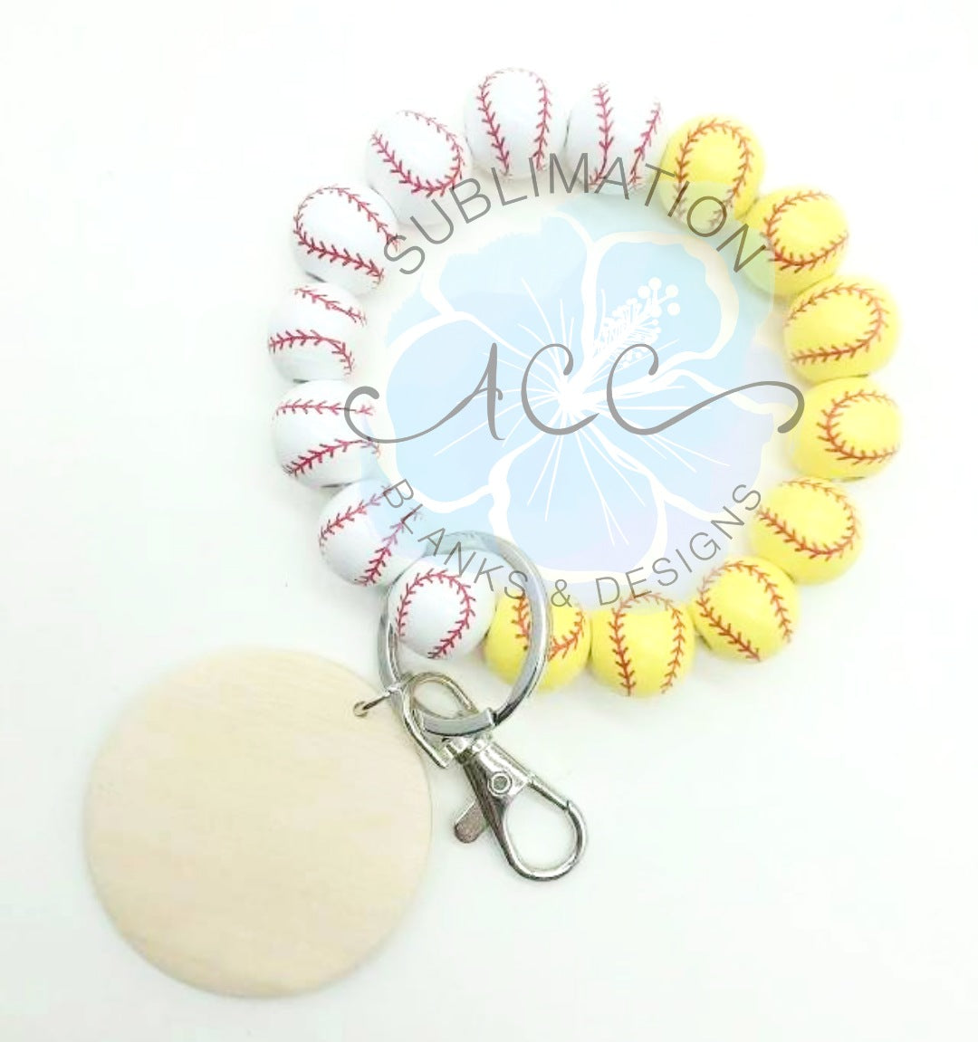 RTS SPORTS wood bead keychain bracelet, wristlet, laser engraving blank, wood bead wristlet, wood disc for engraving