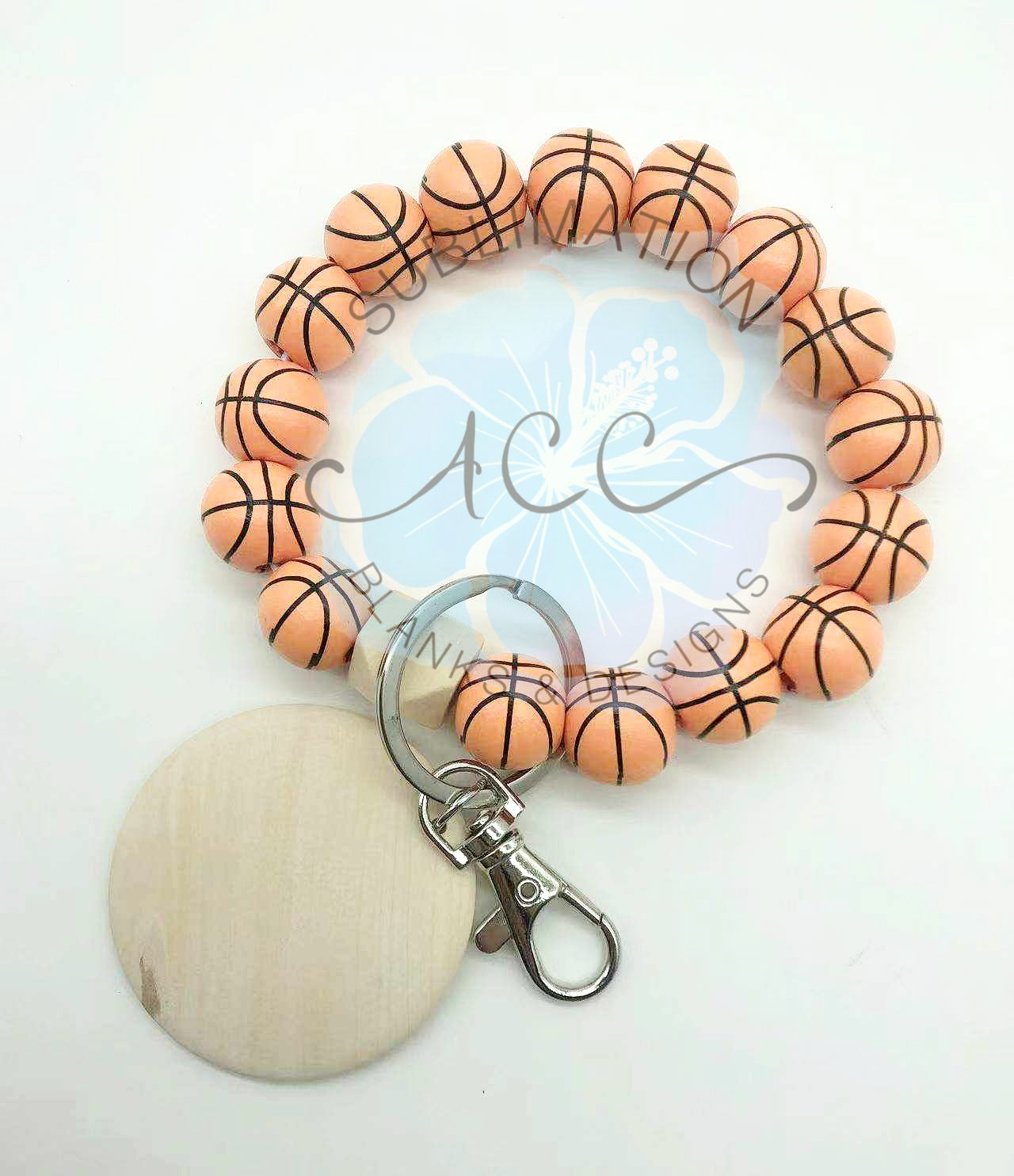 RTS SPORTS wood bead keychain bracelet, wristlet, laser engraving blank, wood bead wristlet, wood disc for engraving