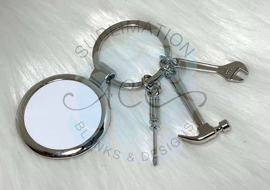 Sublimation metal themed keychain, fathers day, graduation, Sports, baseball, round disc keychain for sublimation, metal sublimation disc, gloss white, RTS