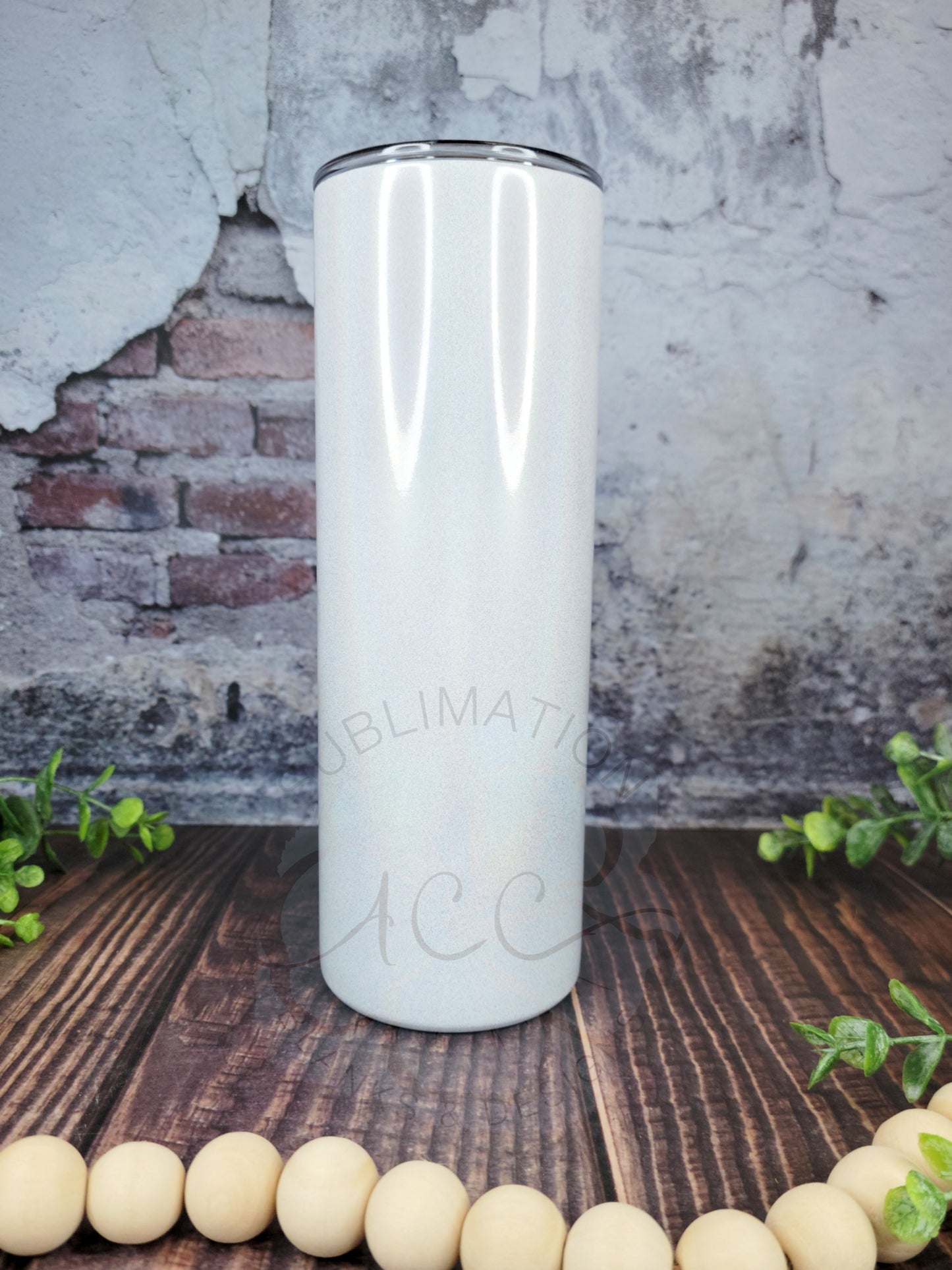 20 oz Straight SHIMMER Sublimation ready skinny tumbler RTS, White Iridescent SHIMMER sublimation tumbler