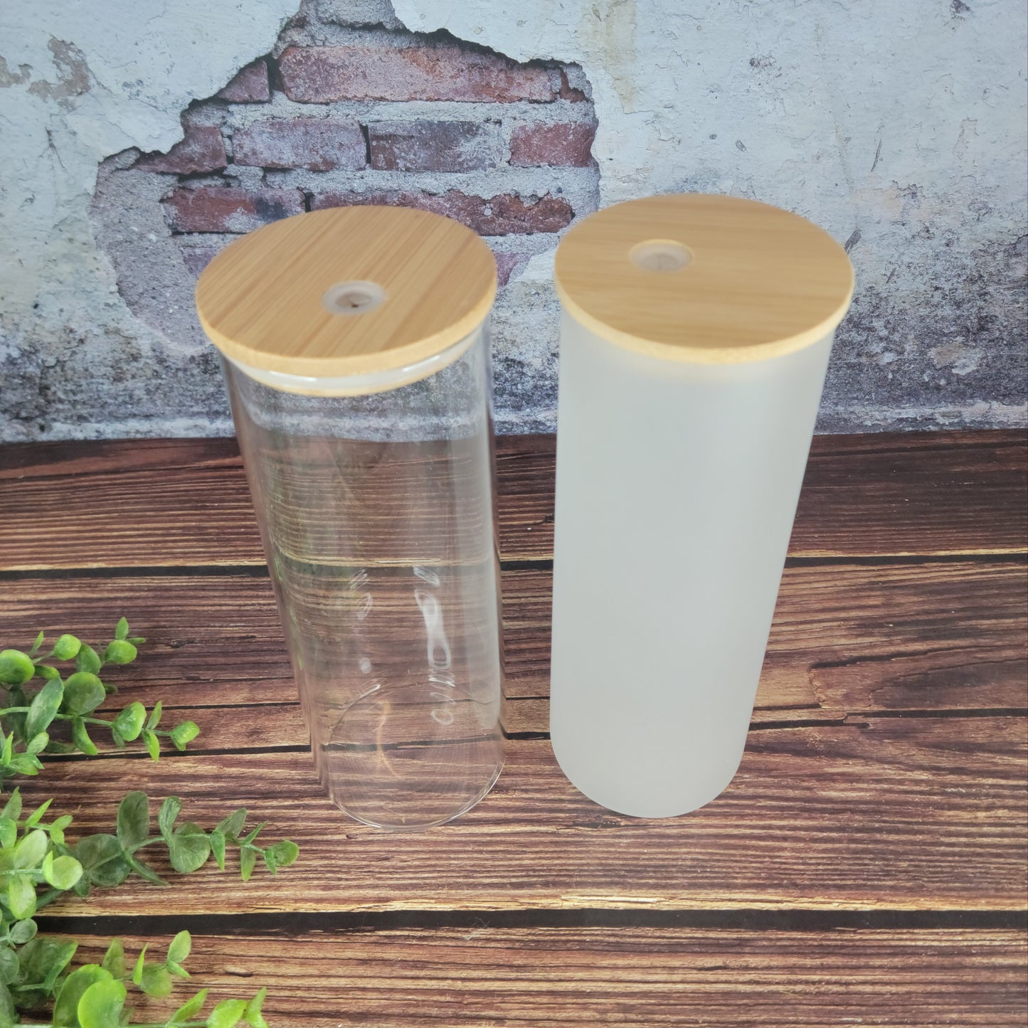 25oz Sublimation-Ready Glass Tumblers with Bamboo Lid & Plastic Straw | Clear or Frosted | Sublimation Blank Glass Bottle Tumblers"